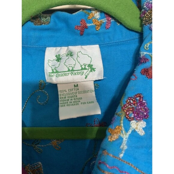 The Quacker Factory Aqua Blue Embroidered And Beaded Floral & Butterfly Jacket M - Picture 6 of 9